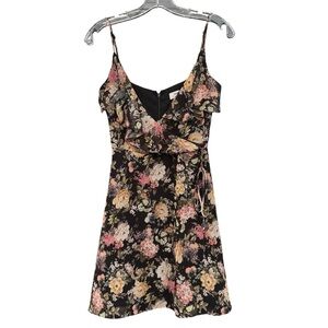 Bailey 44 Floral Ruffle Mini Dress Black Sleeveless Sz S